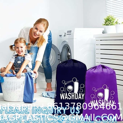 Recycle Zippered Foldable Laundry Bag Logo Extra Large Travel Laundry Bag with Handles and Drawstring Closure