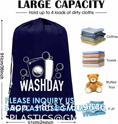 Recycle Zippered Foldable Laundry Bag Logo Extra Large Travel Laundry Bag with Handles and Drawstring Closure
