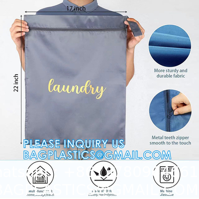 Recycle Zippered Foldable Laundry Bag Logo Extra Large Travel Laundry Bag with Handles and Drawstring Closure