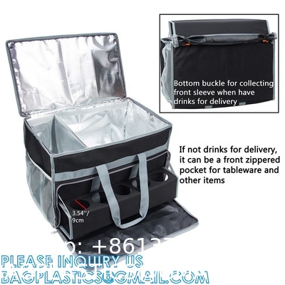 Thermal Food Delivery Backpack w/Cup Holders Insulated Pizza Delivery Bag Mesh Pocket and Receipt Window