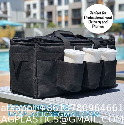 Insulated Food Delivery Bag with Cup Holders/Drink Carriers Premium XXL, Great for Beverages, Grocery, Pizza