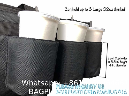 Insulated Food Delivery Bag with Cup Holders/Drink Carriers Premium XXL, Great for Beverages, Grocery, Pizza