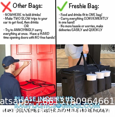 Insulated Food Delivery Bag with Cup Holders/Drink Carriers Premium XXL, Great for Beverages, Grocery, Pizza