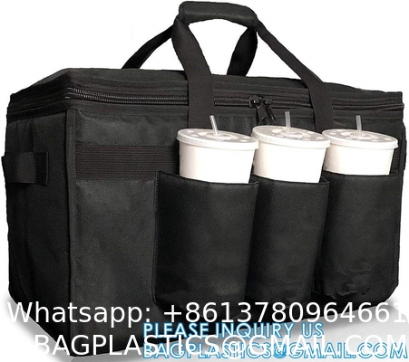 Insulated Food Delivery Bag with Cup Holders/Drink Carriers Premium XXL, Great for Beverages, Grocery, Pizza