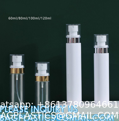 Cosmetic Spray Bottles PET Plastic 60ml 80ml 100ml 120ml Gold Plating Pump Water Liquid Spray Bottle OEM