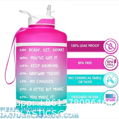 Gallon Water Bottle With Time Marker BPA Free, Motivational Large Water Jug Leak Proof Huge Water Container