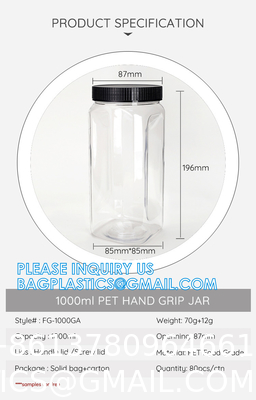 27 Ounce Plastic Jars With Lids, 3 Pack Food Storage Containers Airtight, Clear Containers For Organizing