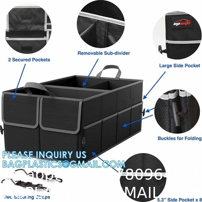 Trunk Organizer Foldable Car Storage Boxes Car Storage Bag, Organizer Multi-Compartment Collapsible Trunk storage