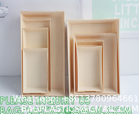 Wooden Food Packaging Box Cake Dessert Container With Plastic Cover, Take Out Pastry Cake Lunch Sushi Tray