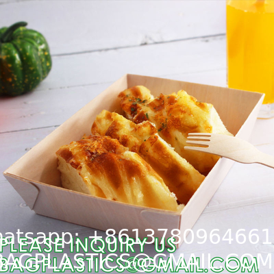 Wooden Food Packaging Box Cake Dessert Container With Plastic Cover, Take Out Pastry Cake Lunch Sushi Tray