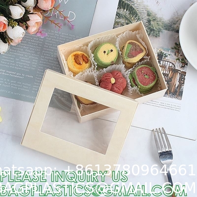 Wooden Food Packaging Box Cake Dessert Container With Plastic Cover, Take Out Pastry Cake Lunch Sushi Tray