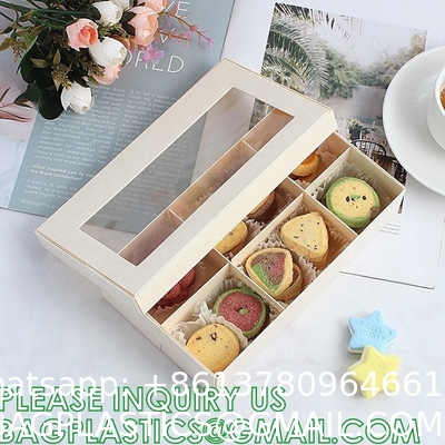 Wooden Food Packaging Box Cake Dessert Container With Plastic Cover, Take Out Pastry Cake Lunch Sushi Tray