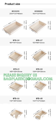 Wooden Food Packaging Box Cake Dessert Container With Plastic Cover, Take Out Pastry Cake Lunch Sushi Tray