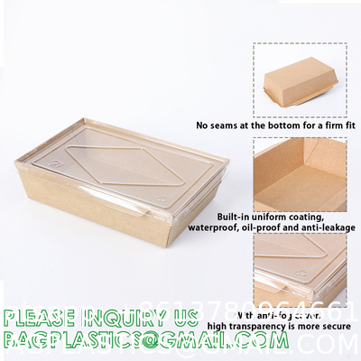 Wooden Food Packaging Box Cake Dessert Container With Plastic Cover, Take Out Pastry Cake Lunch Sushi Tray