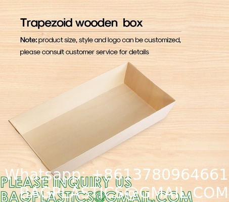 Wooden Food Packaging Box Cake Dessert Container With Plastic Cover, Take Out Pastry Cake Lunch Sushi Tray