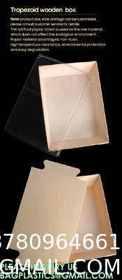 Wooden Food Packaging Box Cake Dessert Container With Plastic Cover, Take Out Pastry Cake Lunch Sushi Tray