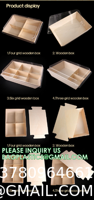 Wooden Food Packaging Box Cake Dessert Container With Plastic Cover, Take Out Pastry Cake Lunch Sushi Tray