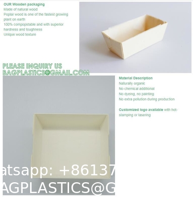 Wooden Food Packaging Box Cake Dessert Container With Plastic Cover, Take Out Pastry Cake Lunch Sushi Tray