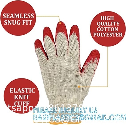Garden Gloves, String Knit Red Palm Latex Dipped Work Gloves - Cotton Polyester Shell Safety Protection Gloves