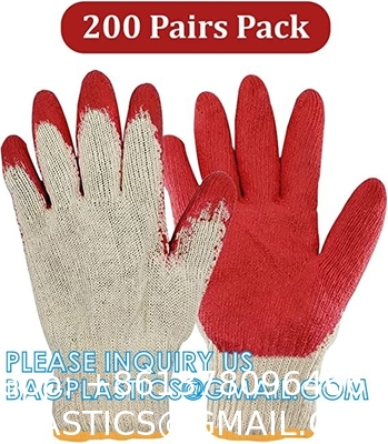 Garden Gloves, String Knit Red Palm Latex Dipped Work Gloves - Cotton Polyester Shell Safety Protection Gloves