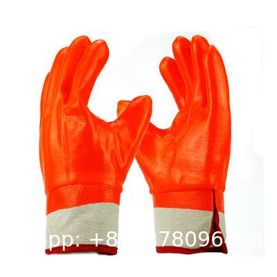 Grip Grain Finish Hand Pvc Heavy Duty Industrial Safety Working Gloves Cotton Liner Orange Full Coated Pvc Dip Gloves