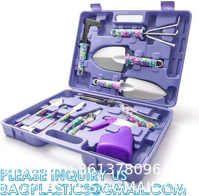 10Pcs Garden Tools Set Mini With Purple Floral Print For Planting Weeding Garden Hand Tools With Carrying Case