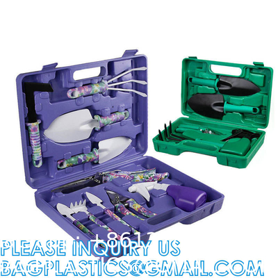10Pcs Garden Tools Set Mini With Purple Floral Print For Planting Weeding Garden Hand Tools With Carrying Case