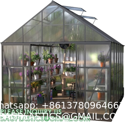 Portable Plant GreenHouse Zippered Door Windows, Galvanized Steel Hoops, Glass Greenhouse, Polycarbonate Greenhouse