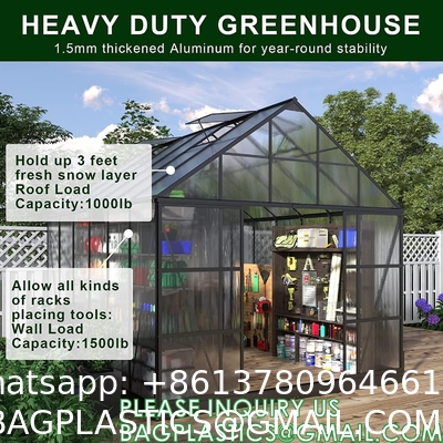 Portable Plant GreenHouse Zippered Door Windows, Galvanized Steel Hoops, Glass Greenhouse, Polycarbonate Greenhouse