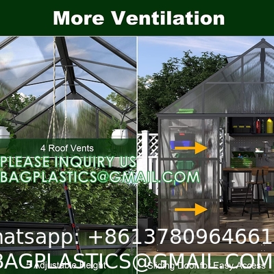 Portable Plant GreenHouse Zippered Door Windows, Galvanized Steel Hoops, Glass Greenhouse, Polycarbonate Greenhouse