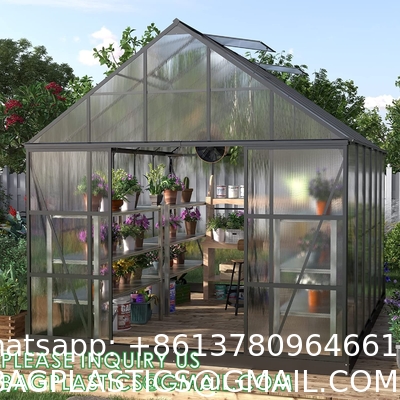 Portable Plant GreenHouse Zippered Door Windows, Galvanized Steel Hoops, Glass Greenhouse, Polycarbonate Greenhouse