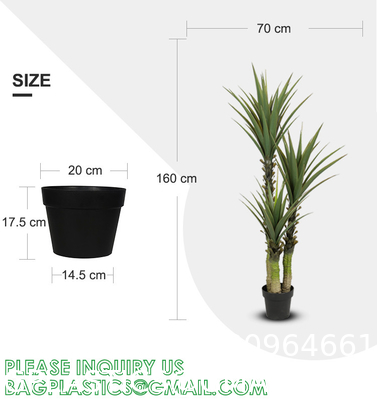 Artificial Tree 4.7Ft Faux Agave Plant with 3 Heads in Plastic Pot Fake Tree for Home Decor Indoor or Outdoor Office