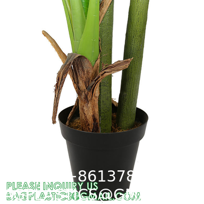 Artificial Plants Fake Banana Tree with Green Leaves in Plastic Pot Faux Strelitzia Jungle Tropical Plants Greenery