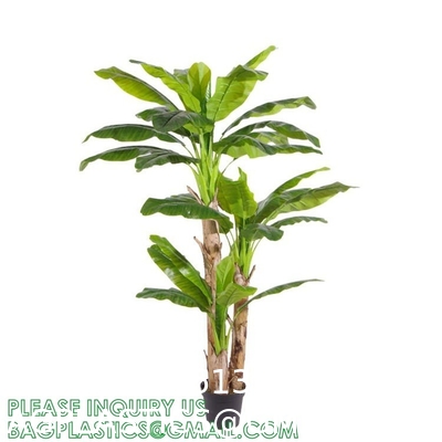 Artificial Plants Fake Banana Tree with Green Leaves in Plastic Pot Faux Strelitzia Jungle Tropical Plants Greenery