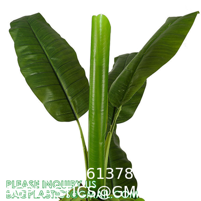 Artificial Plants Fake Banana Tree with Green Leaves in Plastic Pot Faux Strelitzia Jungle Tropical Plants Greenery