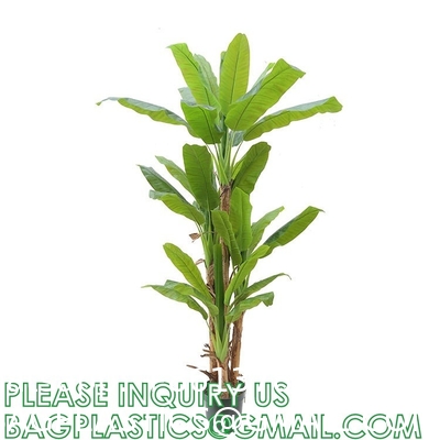 Artificial Plants Fake Banana Tree with Green Leaves in Plastic Pot Faux Strelitzia Jungle Tropical Plants Greenery