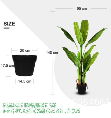 Artificial Plants Fake Banana Tree with Green Leaves in Plastic Pot Faux Strelitzia Jungle Tropical Plants Greenery