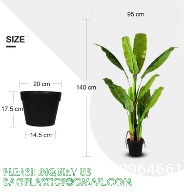 Artificial Plants Fake Banana Tree with Green Leaves in Plastic Pot Faux Strelitzia Jungle Tropical Plants Greenery