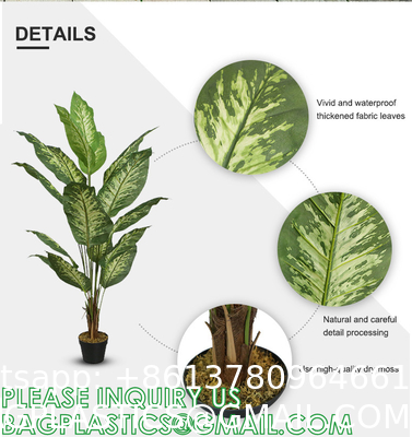 Artificial Green Dieffenbachia Plant 2 Pack - Faux Indoor Plant Spray - EverGreen Greenery For Home Or Office Decor