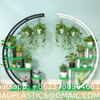 Metal Plant Stand Creative Half Moon Shape Ladder Flower Pot Stand Rack for Home Patio Lawn Garden Balcony Holder