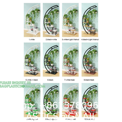 Metal Plant Stand Creative Half Moon Shape Ladder Flower Pot Stand Rack for Home Patio Lawn Garden Balcony Holder