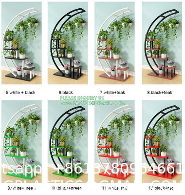 Metal Plant Stand Creative Half Moon Shape Ladder Flower Pot Stand Rack for Home Patio Lawn Garden Balcony Holder