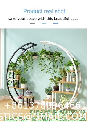 Metal Plant Stand Creative Half Moon Shape Ladder Flower Pot Stand Rack for Home Patio Lawn Garden Balcony Holder
