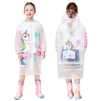 Kids Waterproof Raincoat, Children'S Raincoat Transparent Poncho, Students in school bag raincoat hooded animation