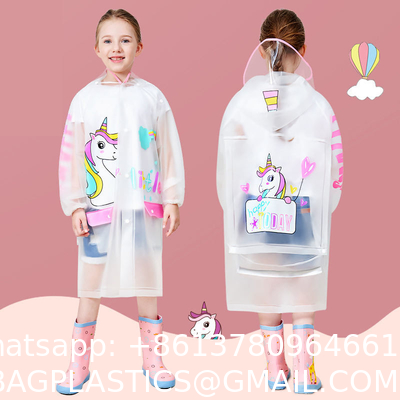 Kids Waterproof Raincoat, Children'S Raincoat Transparent Poncho, Students in school bag raincoat hooded animation