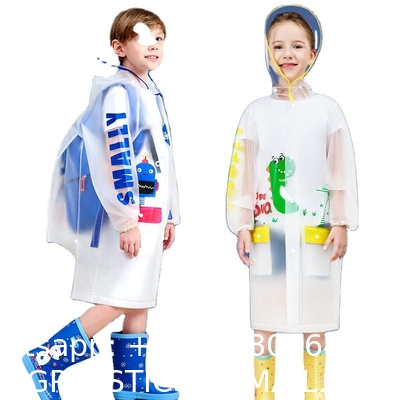Kids Waterproof Raincoat, Children'S Raincoat Transparent Poncho, Students in school bag raincoat hooded animation
