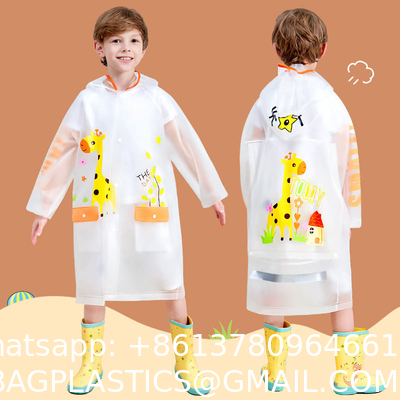 Kids Waterproof Raincoat, Children'S Raincoat Transparent Poncho, Students in school bag raincoat hooded animation