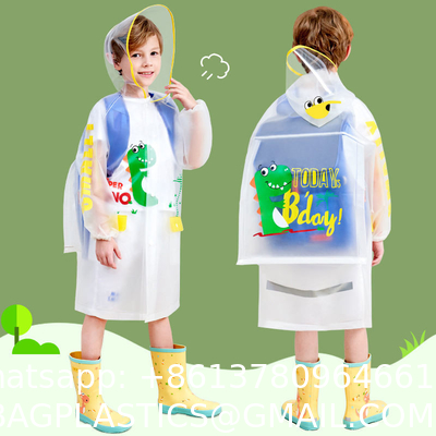 Kids Waterproof Raincoat, Children'S Raincoat Transparent Poncho, Students in school bag raincoat hooded animation