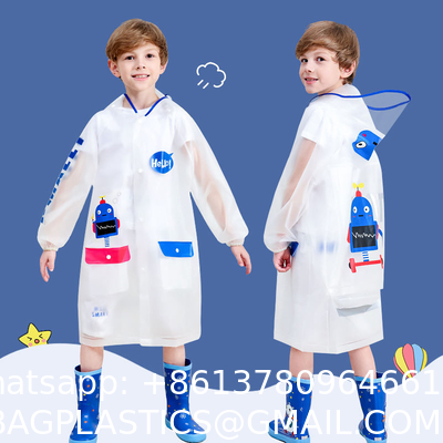 Kids Waterproof Raincoat, Children'S Raincoat Transparent Poncho, Students in school bag raincoat hooded animation