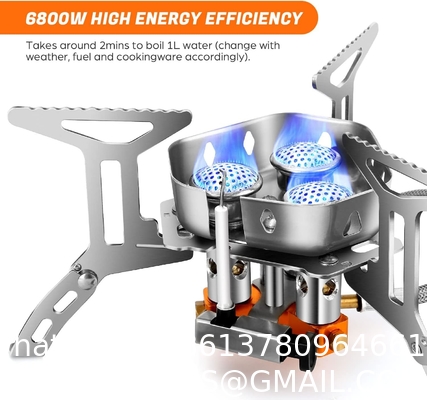 6800W Windproof Camp Stove Camping Gas Stove with Fuel Canister Adapter, Piezo Ignition, Carry Case, Portable